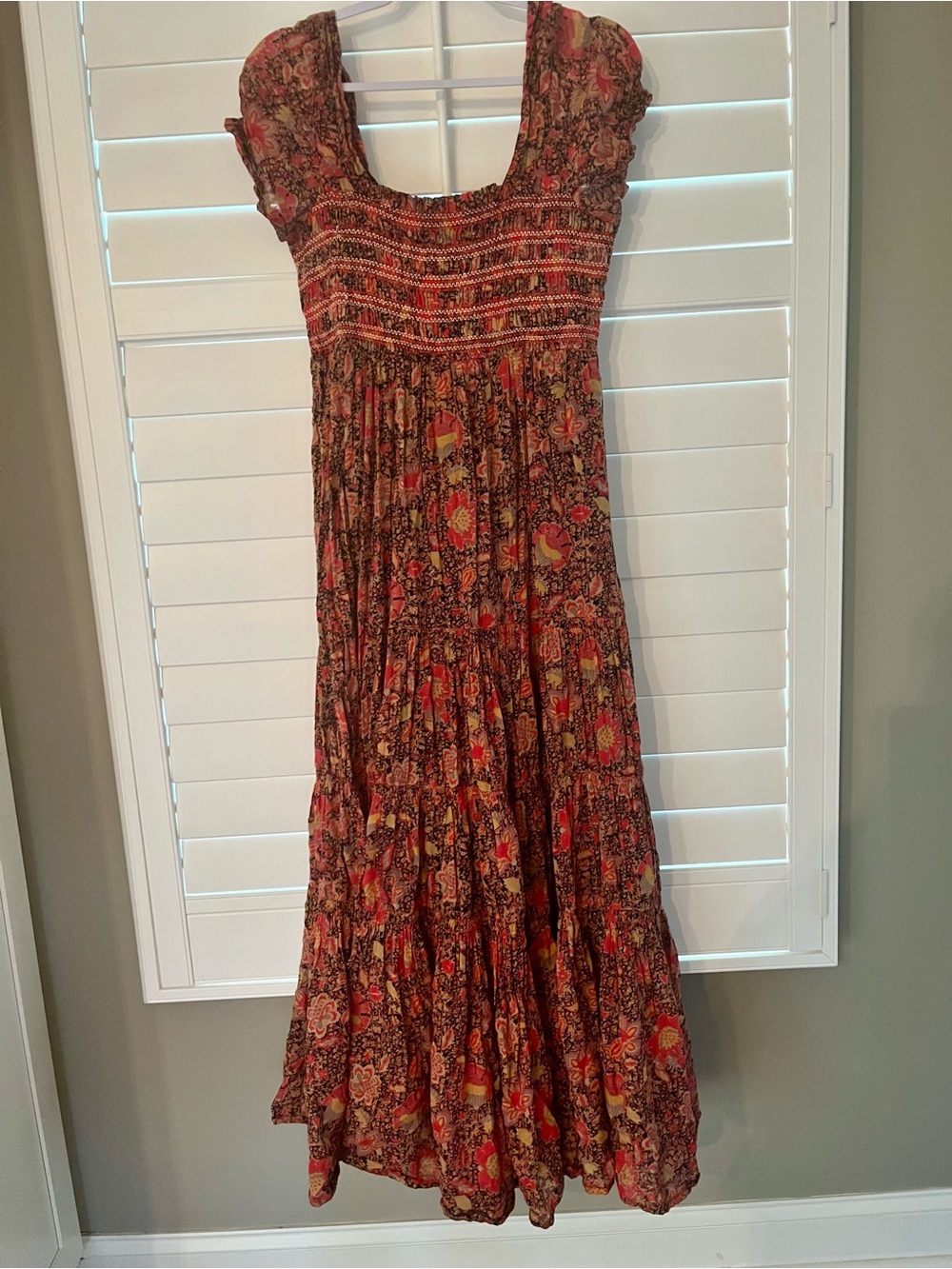 Free People Rust Red Floral Smocked Maxi Dress Size M - Picture 7 of 7